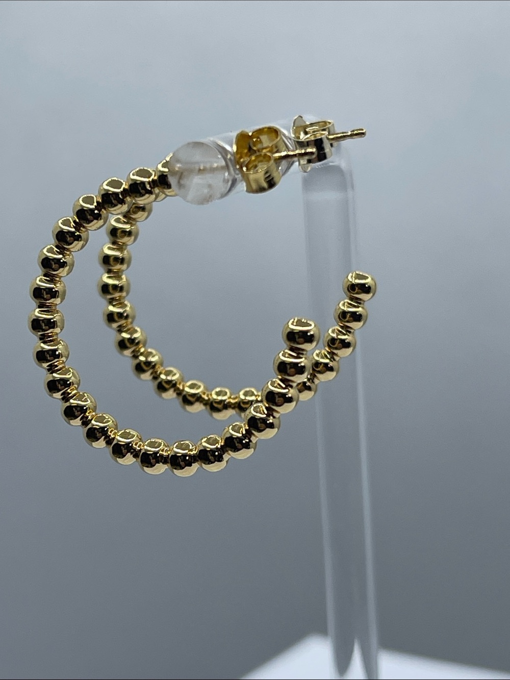 925 Silver Gold Vermeil 1” Sphere Bead Post Hoops